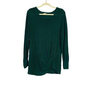 Chico's Green Knit Top Long Sleeve Knotted Side Twist Tunic Sweater Pullover XL‎